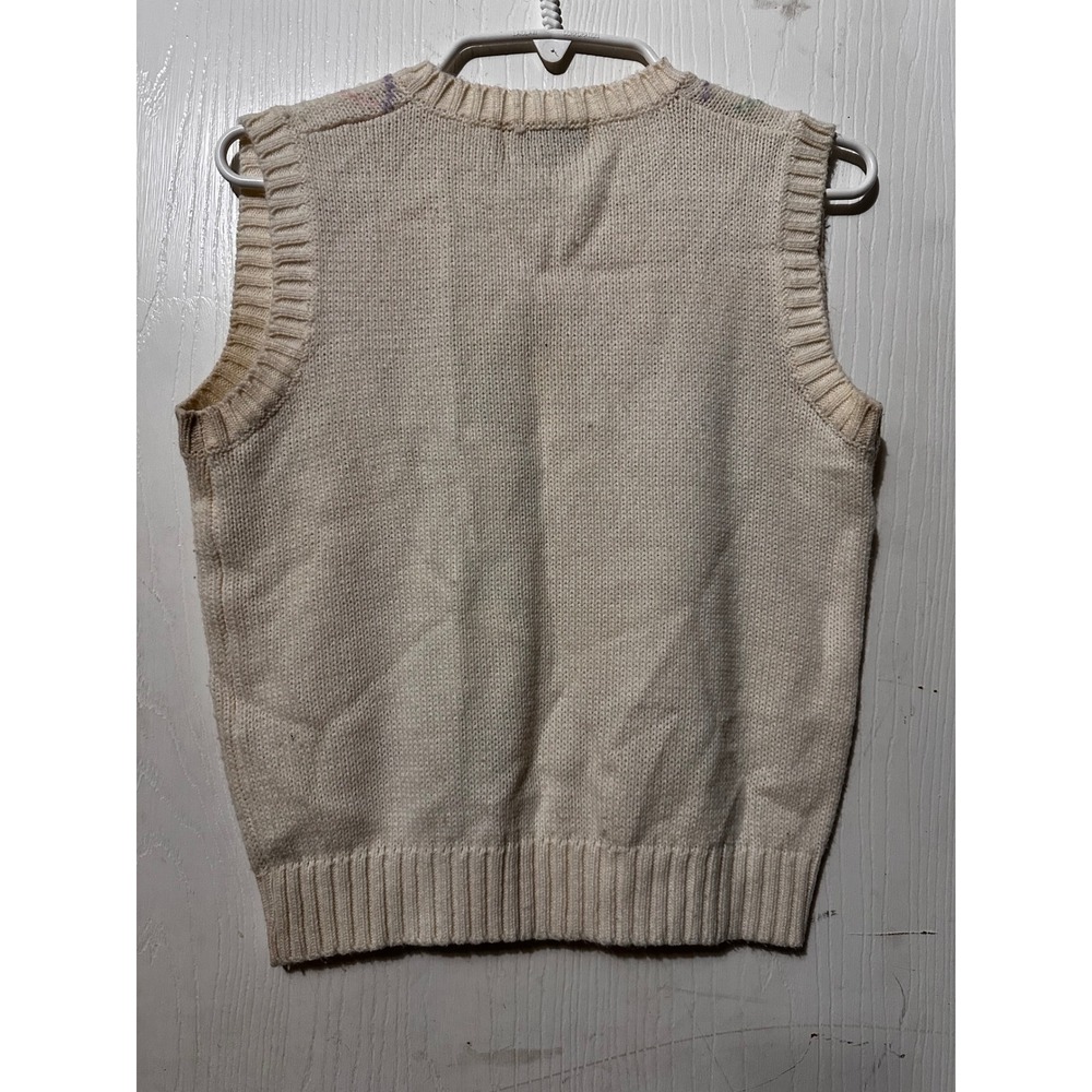 Vintage Ricki Miss Erika Argyle Sweater Vest Cream Pastel Knit V-Neck Acrylic - Picture 3 of 5